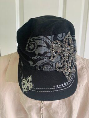 KBethos Studded Bling New Orleans Saints Stitch Adjustable Cap Hat Black Sparkle